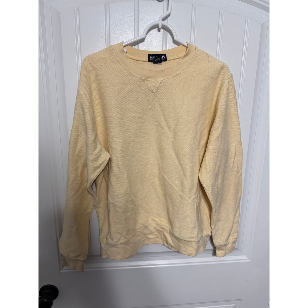Lands' End Sweatshirt Women Large 14-16 Yellow Crewneck V-Stitch Cotton EUC